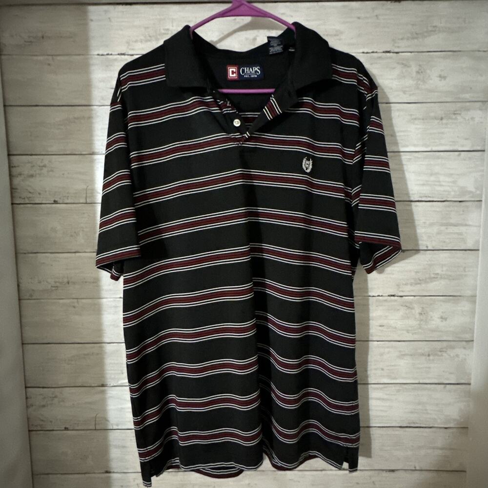 CHAPS Short Sleeve Mens Polo Shirt L Black White Red large